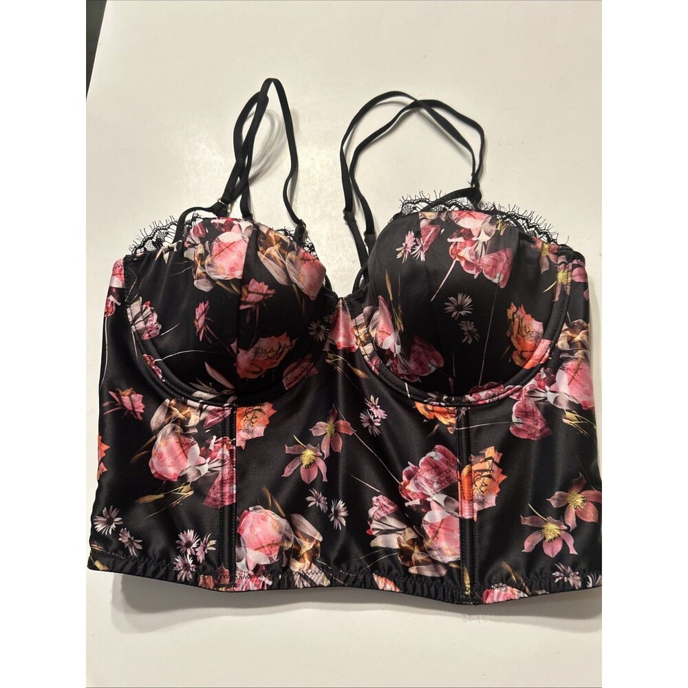 Victoria's Secret Very Sexy Lightly padded Floral Satin Corset Bra Top Size 32d